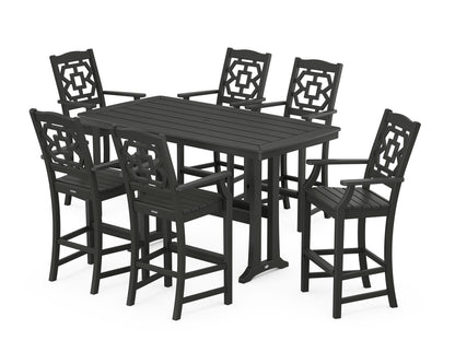Martha Stewart by POLYWOOD® Chinoiserie Arm Chair 7-Piece Bar Set with Trestle Legs in Black
