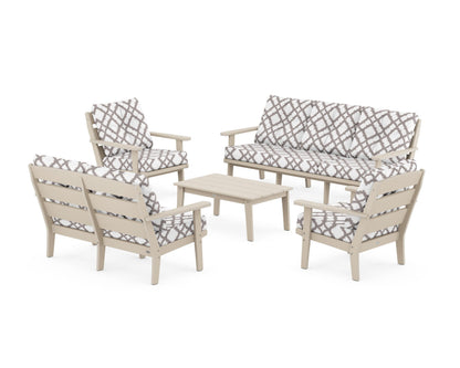 POLYWOOD® Lakeside 5-Piece Lounge Sofa Set in Sand / Trellis Grey Mist
