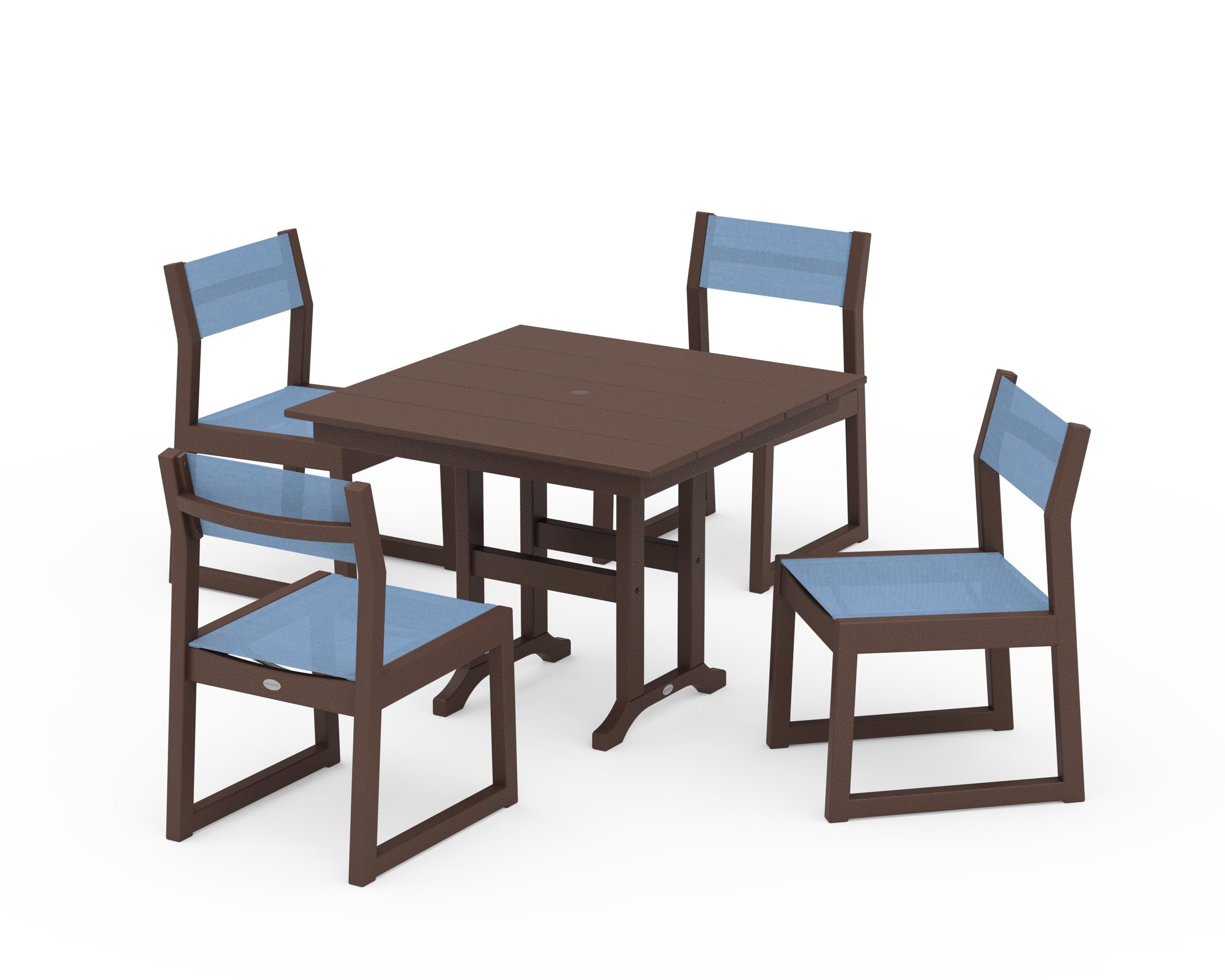 POLYWOOD® EDGE Sling Side Chair 5-Piece Farmhouse Dining Set in Mahogany / Poolside Sling