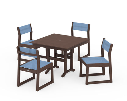 POLYWOOD® EDGE Sling Side Chair 5-Piece Farmhouse Dining Set in Mahogany / Poolside Sling