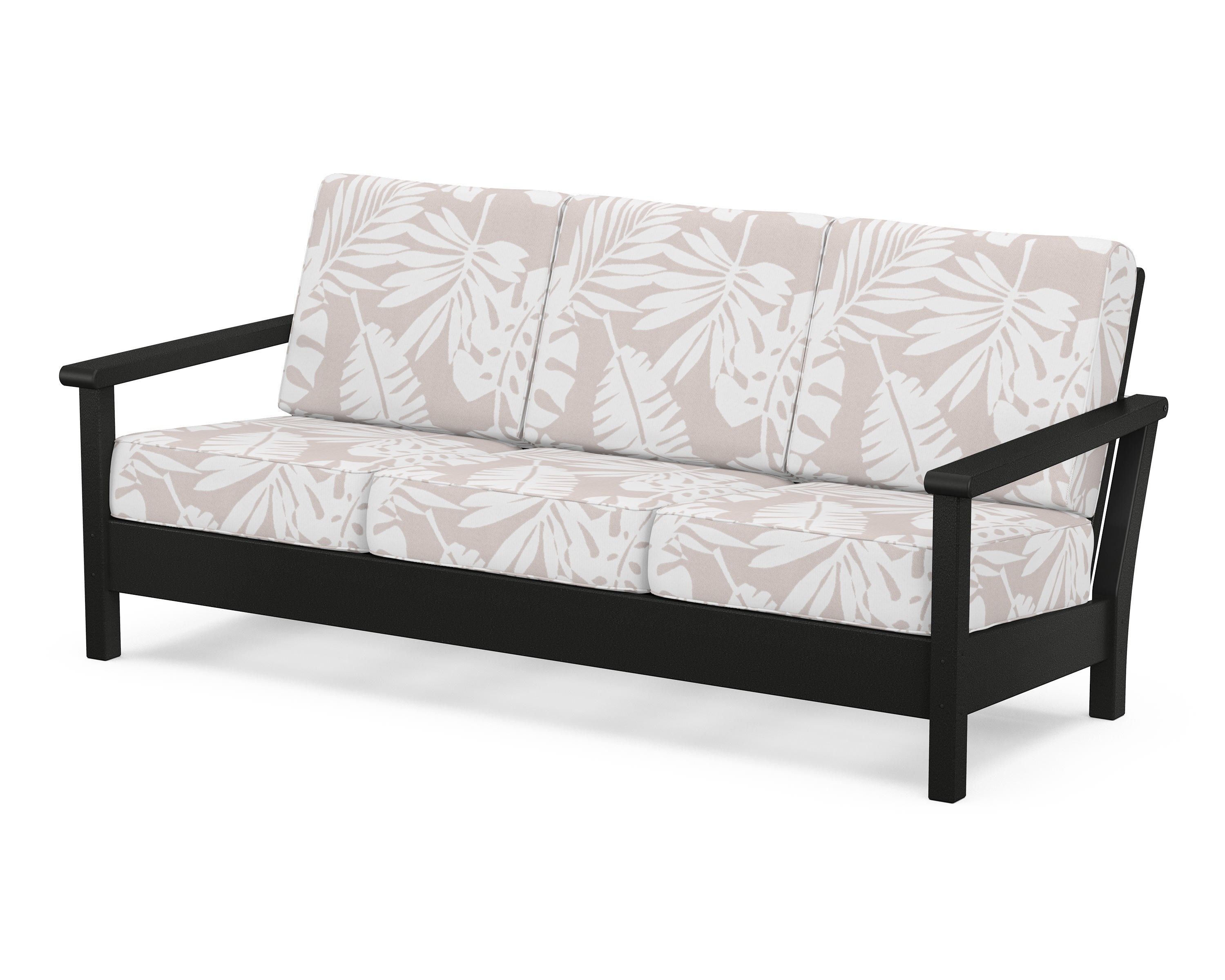 POLYWOOD® Harbour Deep Seating Sofa in Black / Leaf Dune Burlap