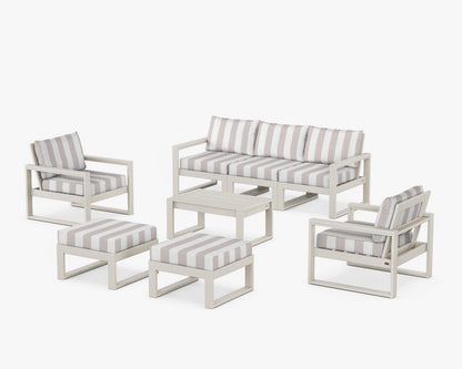 POLYWOOD® EDGE Sectional 8-Piece Lounge Sofa Set in Sand / Cabana Stripe Dune Burlap