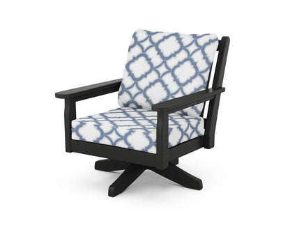 POLYWOOD® Chippendale Deep Seating Swivel Chair in Black / Trellis Sky Blue