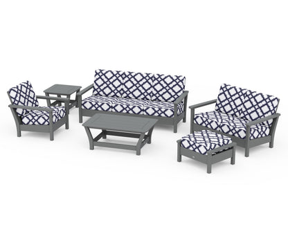 POLYWOOD® Harbour 6-Piece Outdoor Living Set in Slate Grey / Trellis Navy