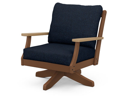 POLYWOOD® Braxton Deep Seating Swivel Chair in Teak / Natural / Marine Indigo