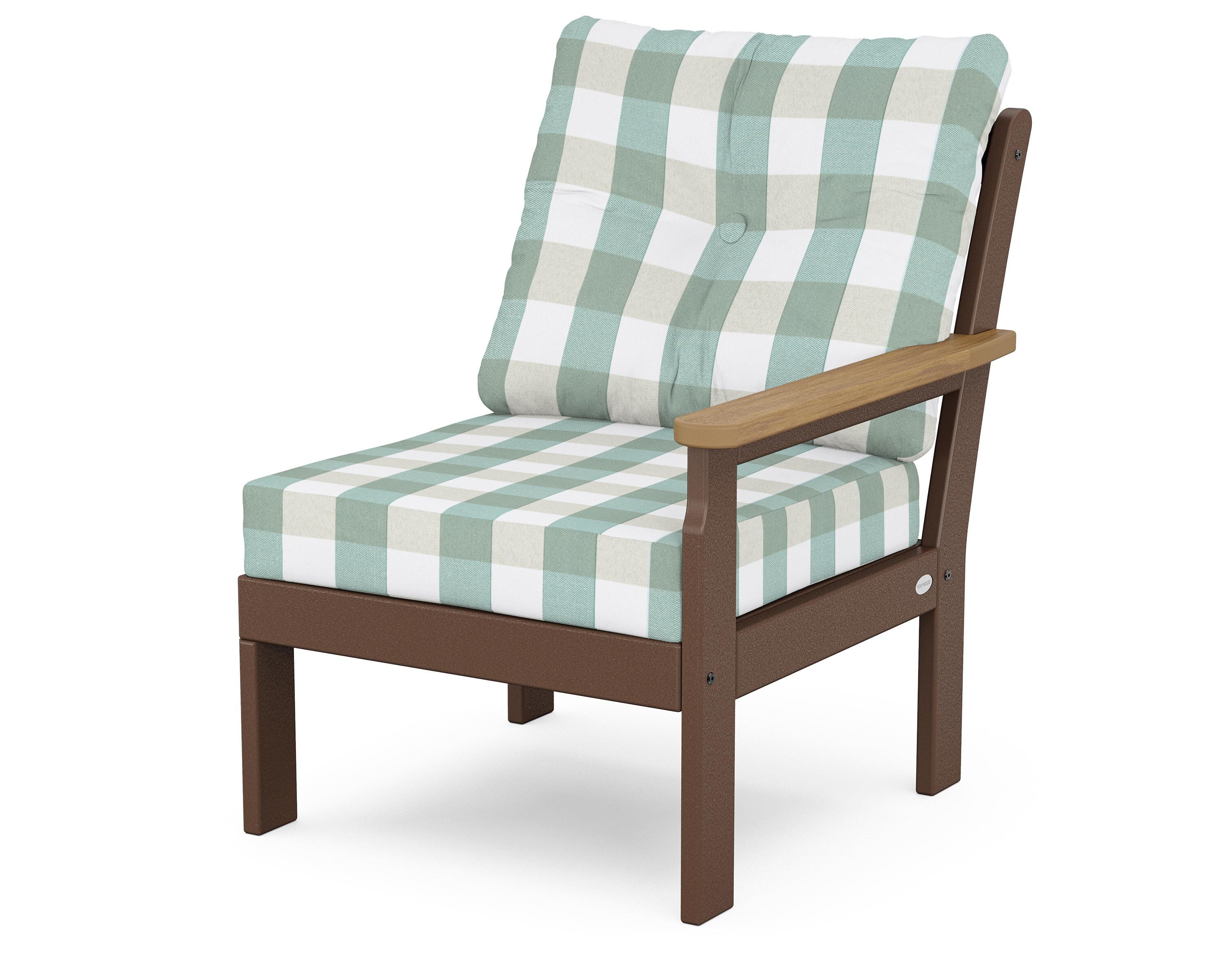 POLYWOOD® Vineyard Modular Right Arm Chair in Mahogany / Natural / Buffalo Plaid Glacier Spa