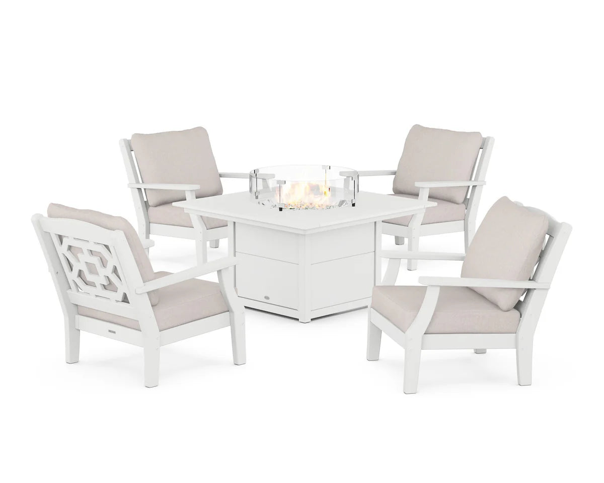 Chinoiserie 5-Piece Deep Seating Set with Fire Pit Table