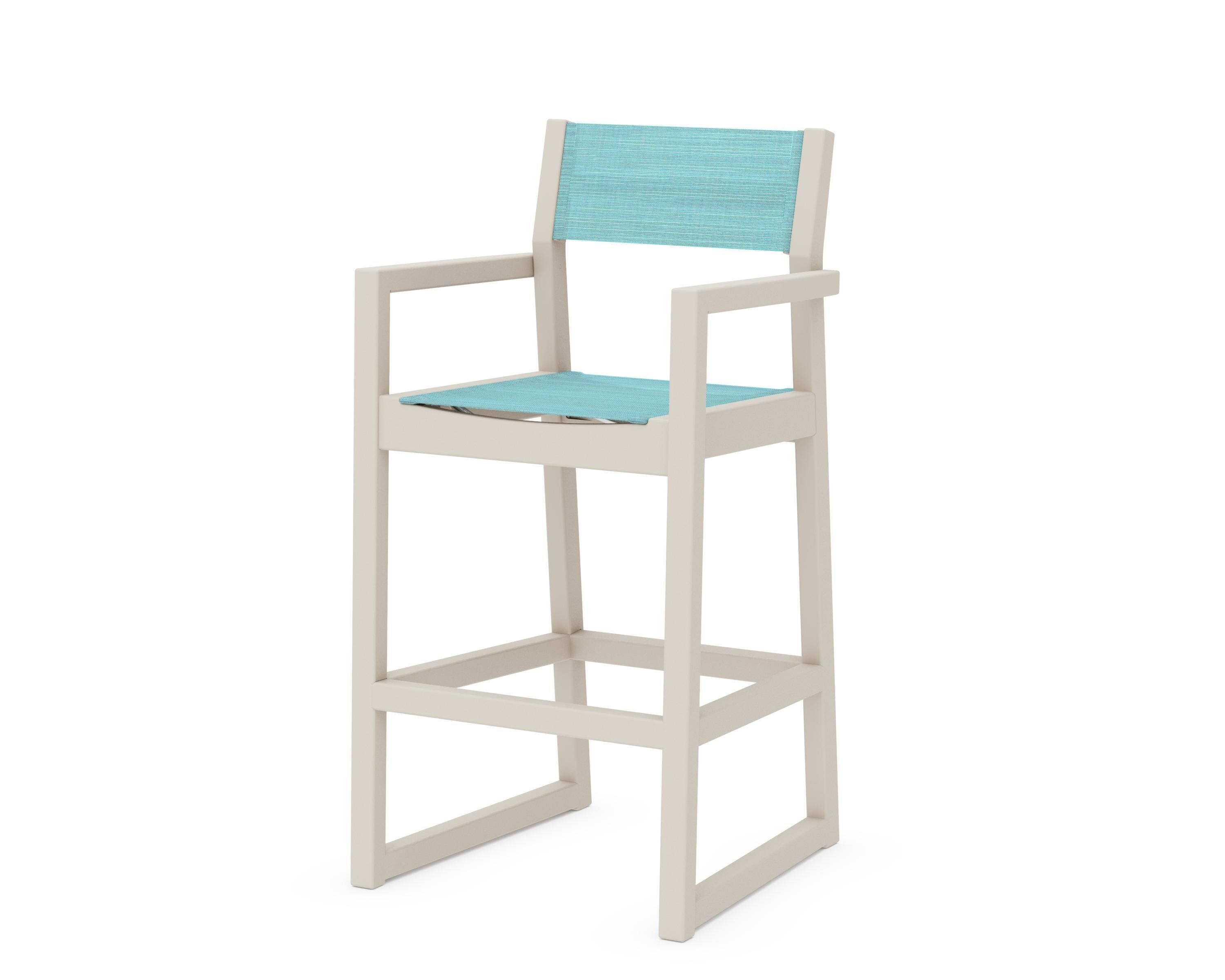 POLYWOOD® EDGE Sling Bar Arm Chair in Sand / Dupioni Aquamarine Sling