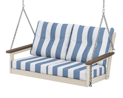POLYWOOD® Vineyard Deep Seating Swing in Sand / Kona / Cabana Stripe Sky Blue
