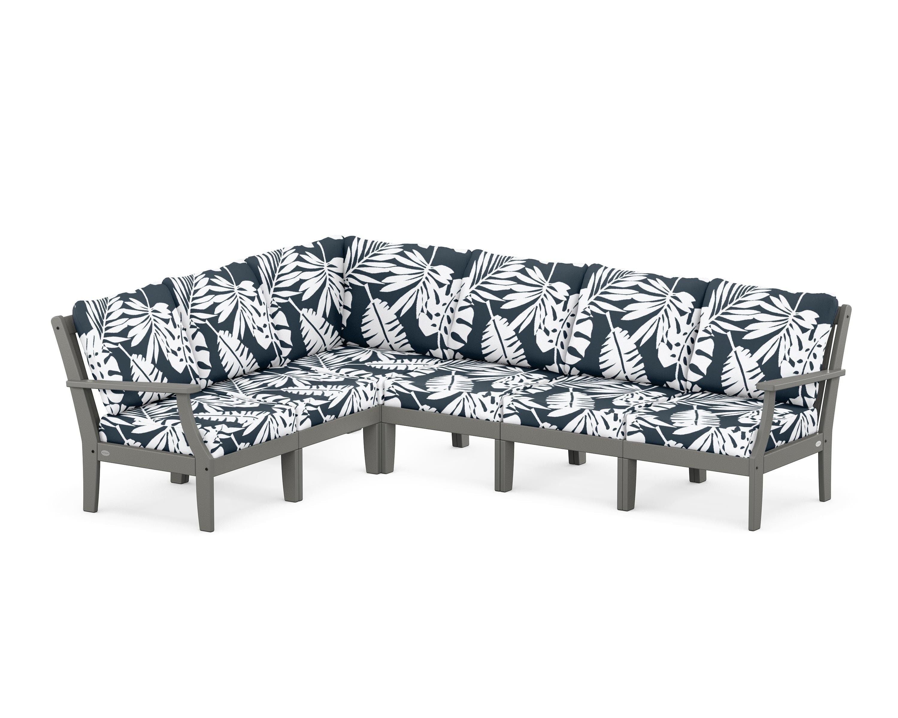 POLYWOOD® Braxton Modular 6-Piece Deep Seating Set in Slate Grey / Leaf Marine Indigo