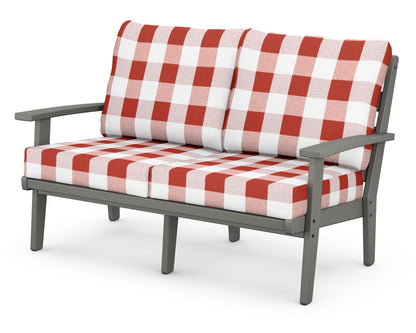 POLYWOOD® Grant Park Deep Seating Loveseat in Slate Grey / Buffalo Plaid Crimson