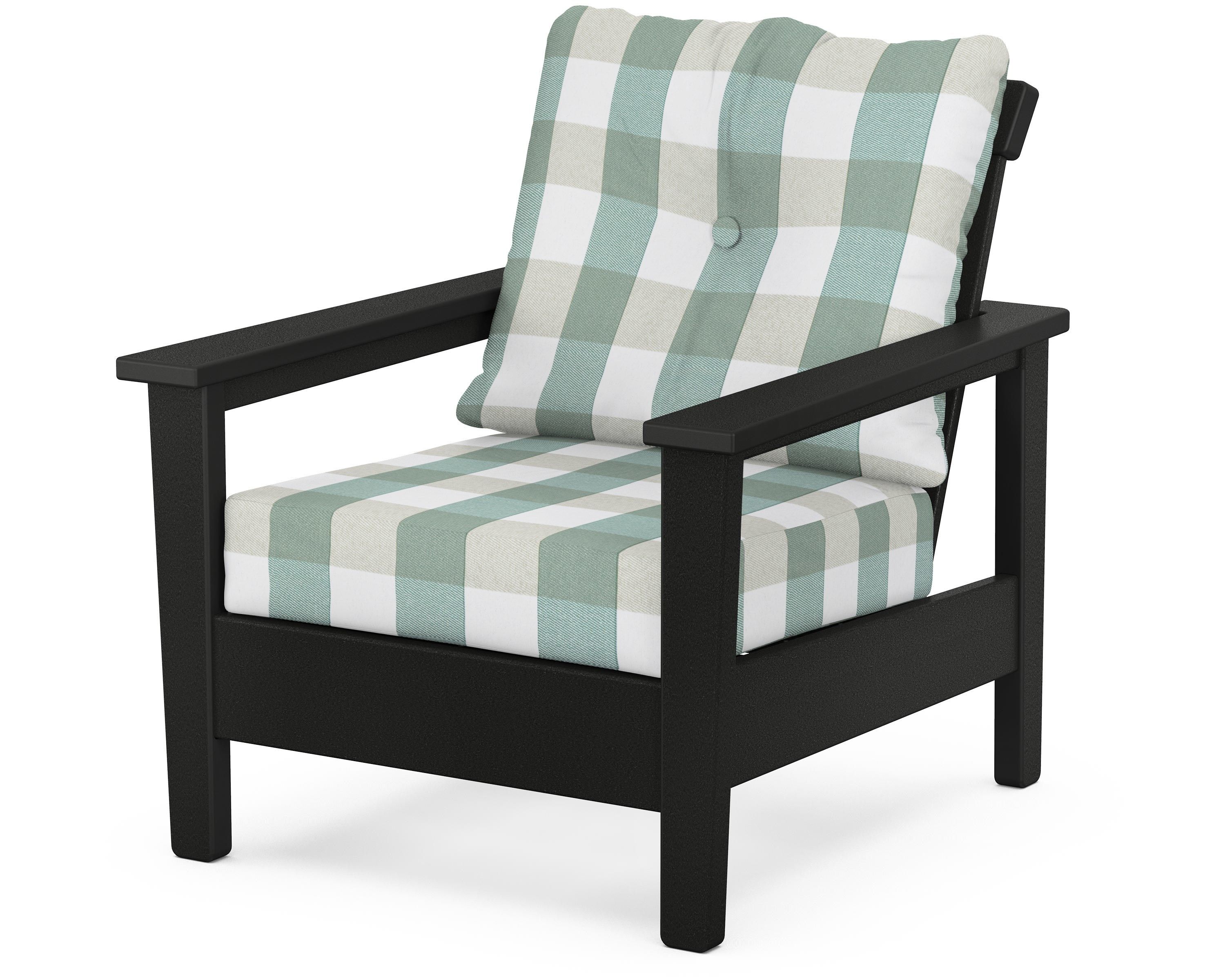 POLYWOOD® Prescott Deep Seating Chair in Black / Buffalo Plaid Glacier Spa