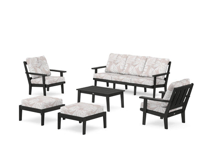 POLYWOOD® Oxford 6-Piece Lounge Sofa Set in Black / Leaf Dune Burlap