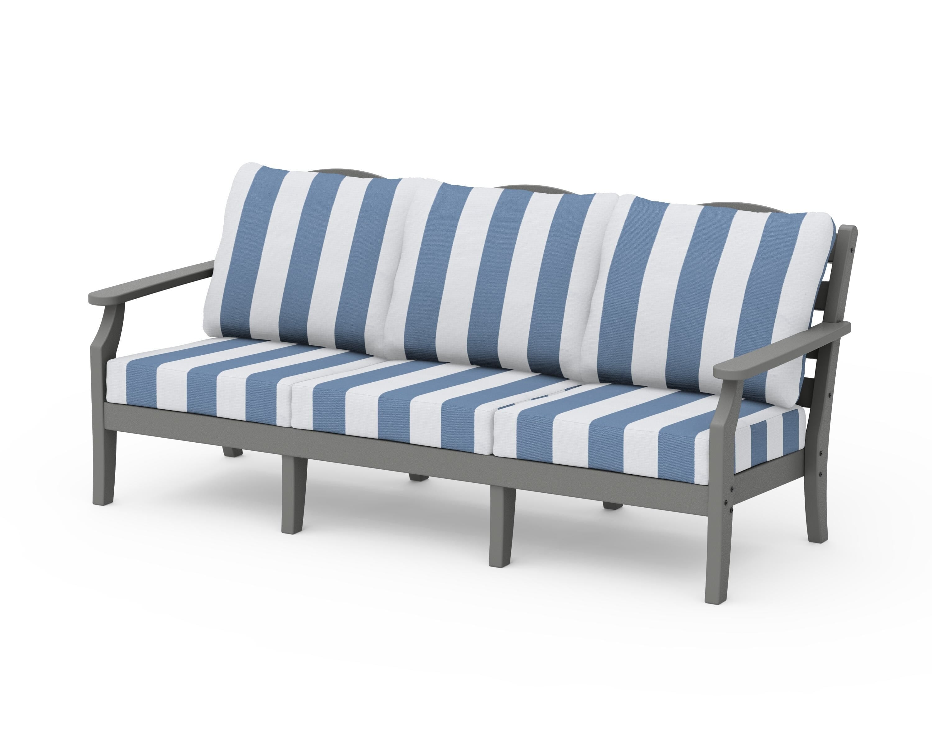 Draper James™ by  POLYWOOD® Savannah Deep Seating Sofa in Slate Grey / Cabana Stripe Sky Blue