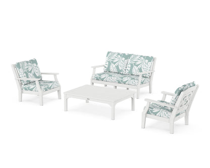 Martha Stewart by POLYWOOD® Chinoiserie 4-Piece Deep Seating Set with Loveseat in White / Leaf Glacier Spa