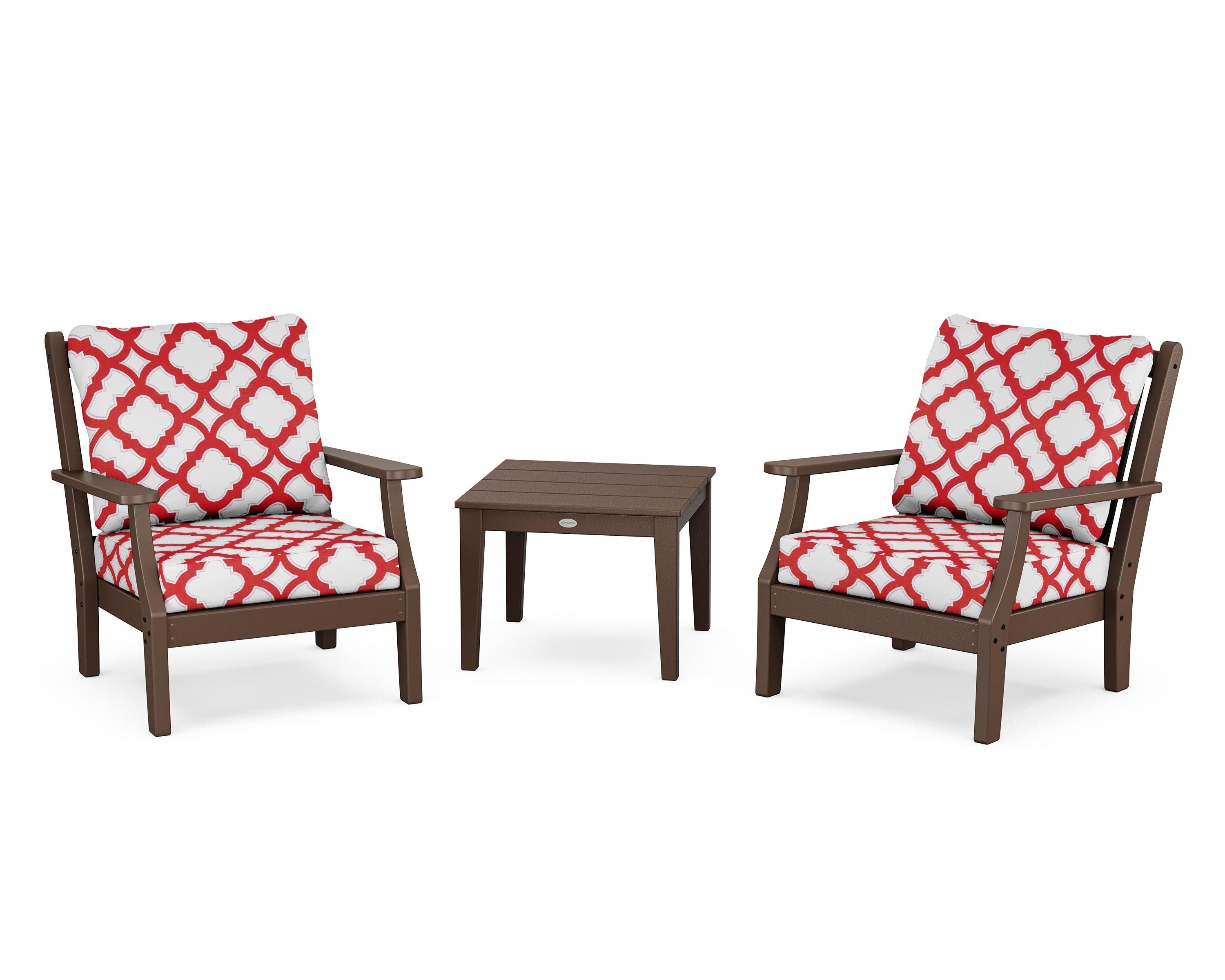 Country Living Wovendale 3-Piece Deep Seating Set in Mahogany / Trellis Crimson