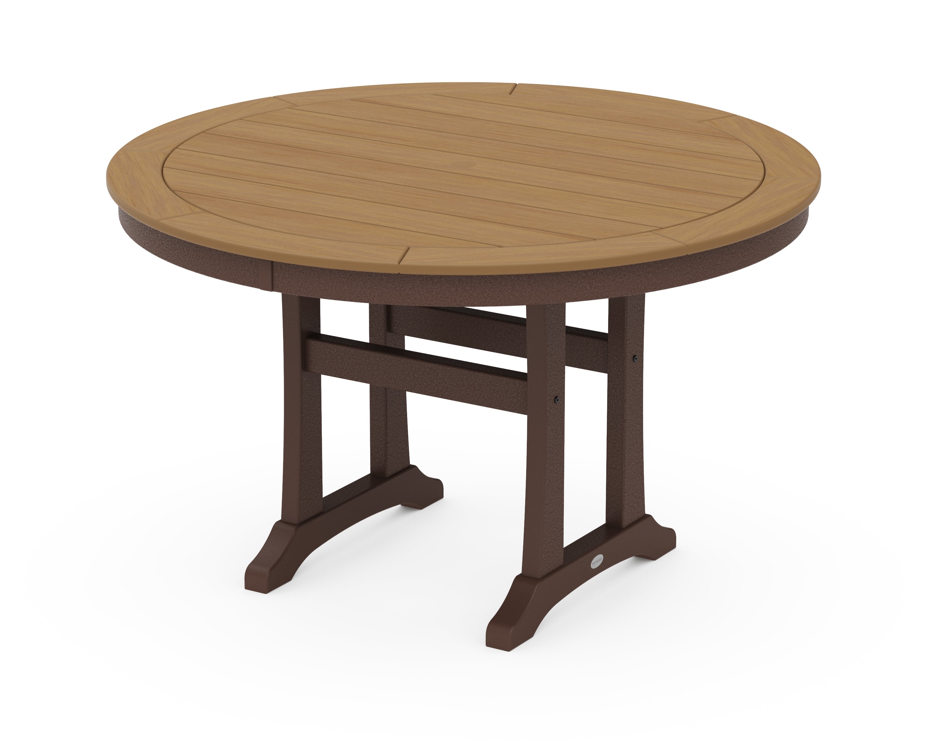 POLYWOOD® Nautical Trestle 48" Round Dining Table in Mahogany / Natural