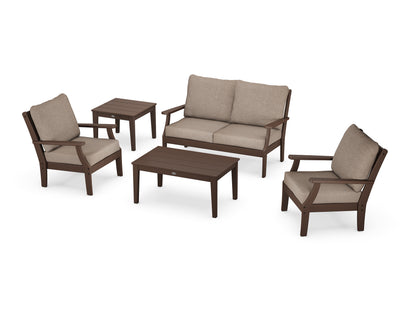 POLYWOOD® Braxton 5-Piece Deep Seating Set in Mahogany / Spiced Burlap