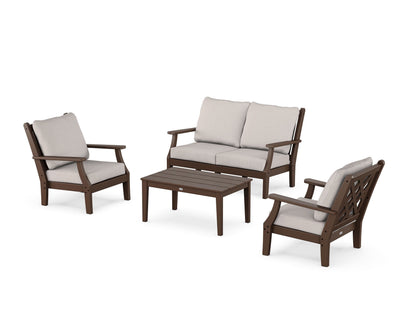 Country Living Wovendale 4-Piece Deep Seating Set with Loveseat in Mahogany / Dune Burlap