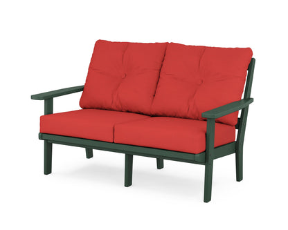 POLYWOOD® Prairie Deep Seating Loveseat in Green / Crimson Linen