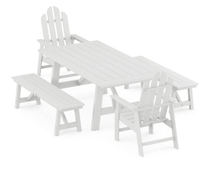 POLYWOOD® Long Island 5-Piece Rustic Farmhouse Dining Set With Benches in White