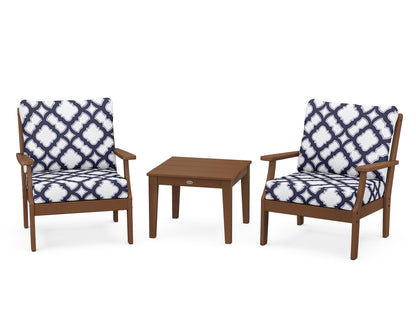 POLYWOOD® Braxton 3-Piece Deep Seating Set in Teak / Trellis Navy