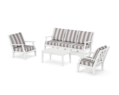 Country Living Wovendale 4-Piece Deep Seating Set with Sofa in White / Cabana Stripe Grey Mist