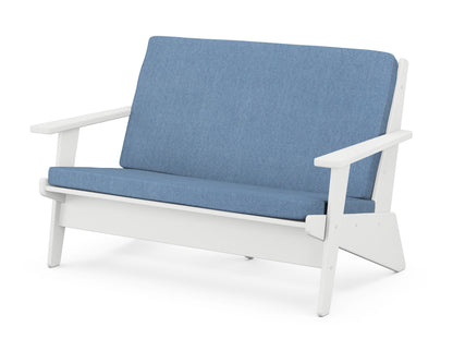 POLYWOOD® Riviera Modern Lounge Loveseat in White / Sky Blue