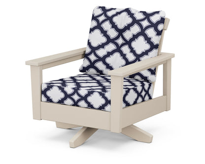POLYWOOD® Prescott Deep Seating Swivel Chair in Sand / Trellis Navy