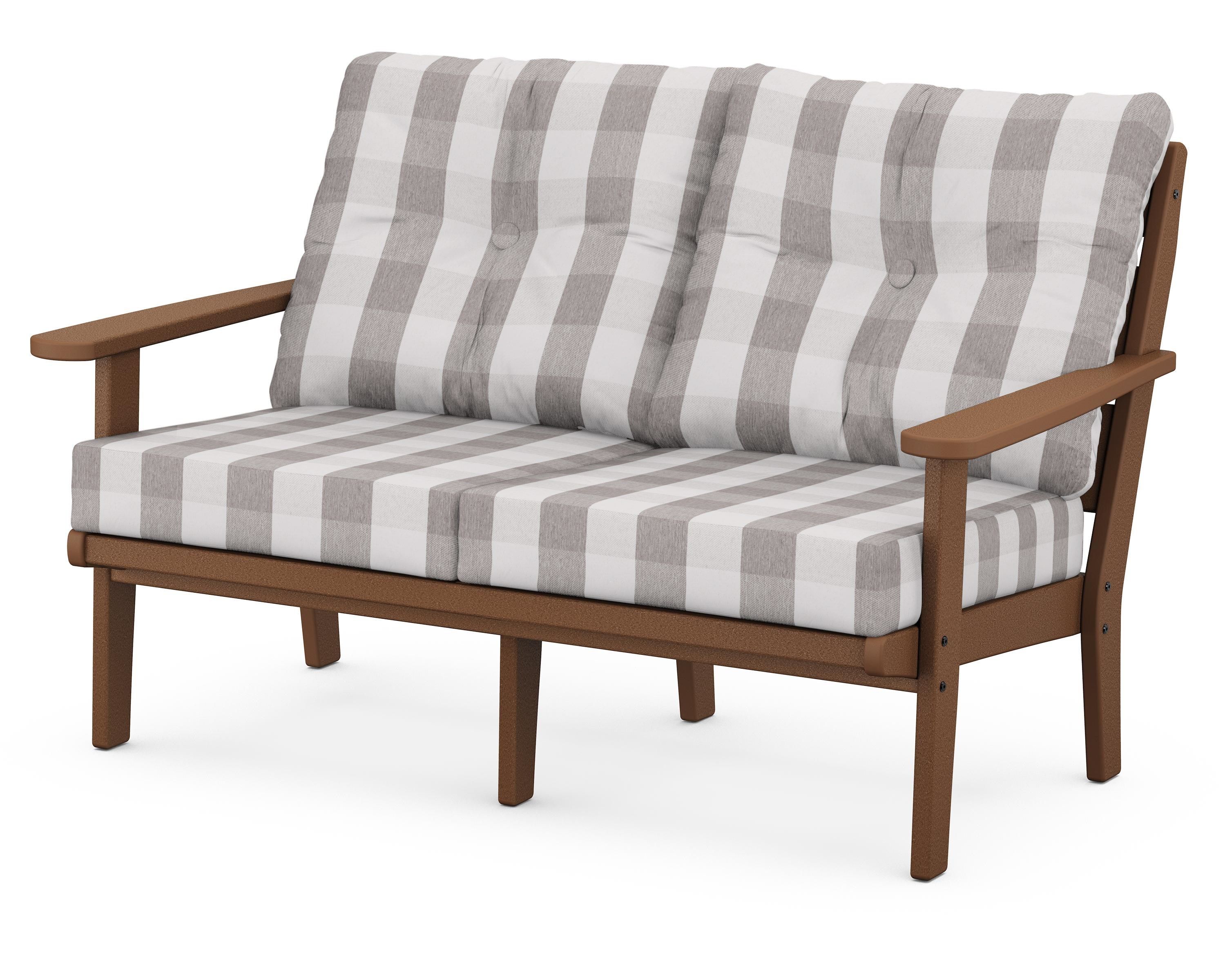 POLYWOOD® Lakeside Deep Seating Loveseat in Teak / Buffalo Plaid Grey Mist