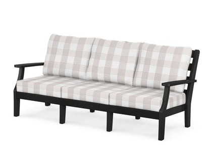 POLYWOOD® Chesapeake Deep Seating Sofa in Black / Buffalo Plaid Dune Burlap