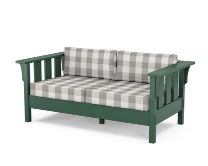 Martha Stewart by POLYWOOD® Acadia Deep Seating Loveseat in Green / Buffalo Plaid Grey Mist