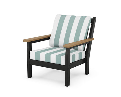 POLYWOOD® Chippendale Deep Seating Chair in Black / Natural / Cabana Stripe Glacier Spa