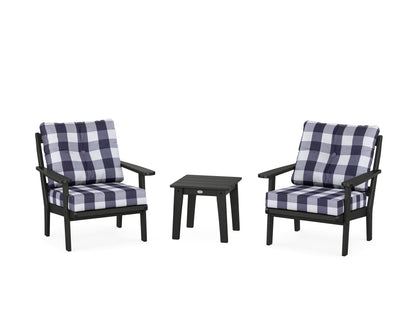 POLYWOOD® Mission 3-Piece Deep Seating Set in Black / Buffalo Plaid Navy