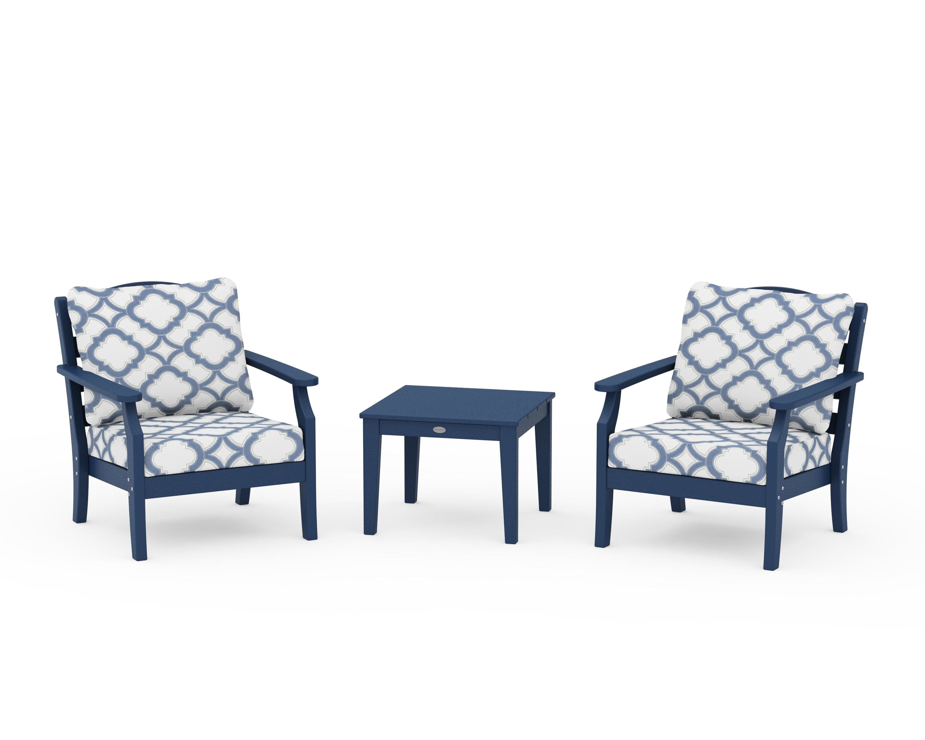 Draper James™ by  POLYWOOD® Savannah 3-Piece Deep Seating Set in Navy / Trellis Sky Blue
