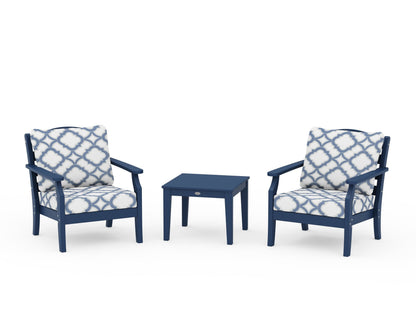 Draper James™ by  POLYWOOD® Savannah 3-Piece Deep Seating Set in Navy / Trellis Sky Blue