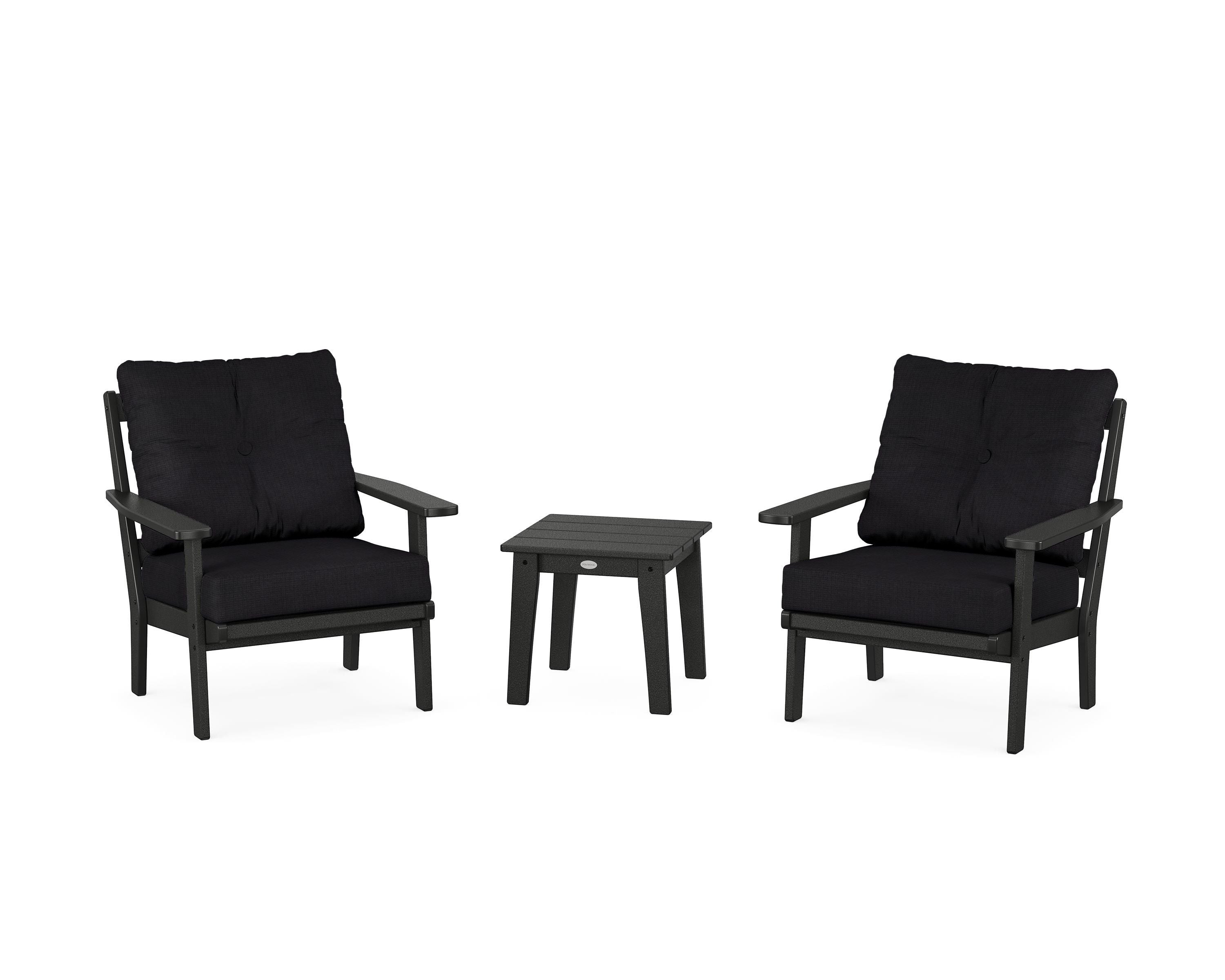 POLYWOOD® Oxford 3-Piece Deep Seating Set in Black / Midnight Linen