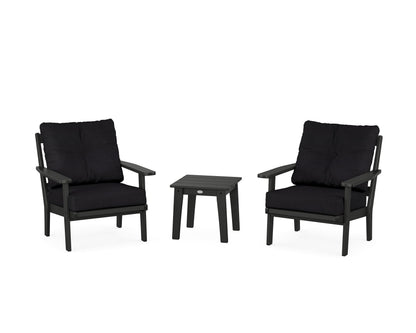 POLYWOOD® Oxford 3-Piece Deep Seating Set in Black / Midnight Linen