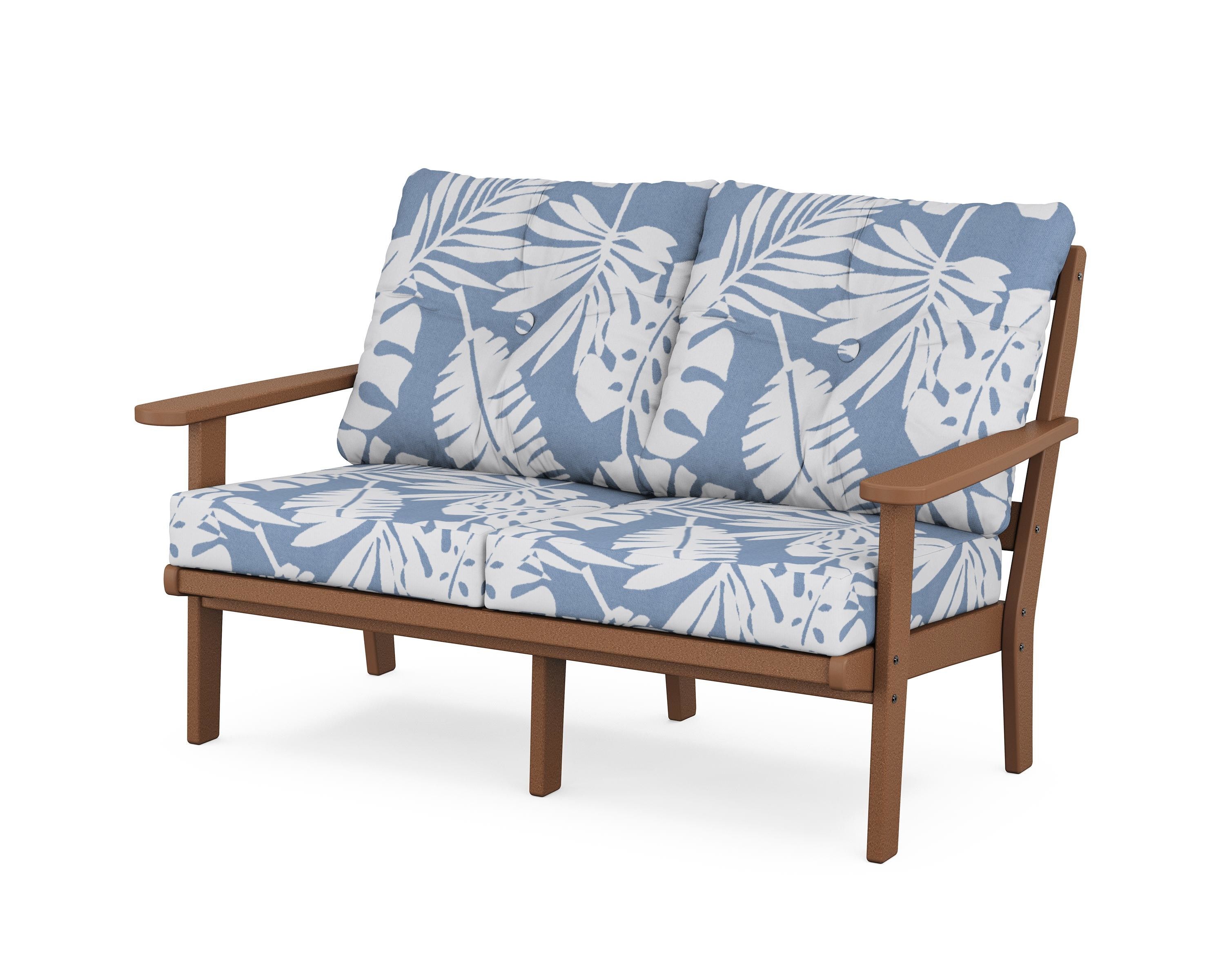 POLYWOOD® Mission Deep Seating Loveseat in Teak / Leaf Sky Blue