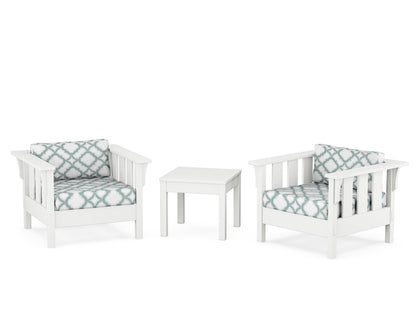 Martha Stewart by POLYWOOD® Acadia 3-Piece Deep Seating Set in White / Trellis Glacier Spa