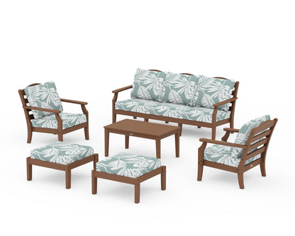 Draper James™ by  POLYWOOD® Savannah 6-Piece Lounge Sofa Set in Teak / Leaf Glacier Spa