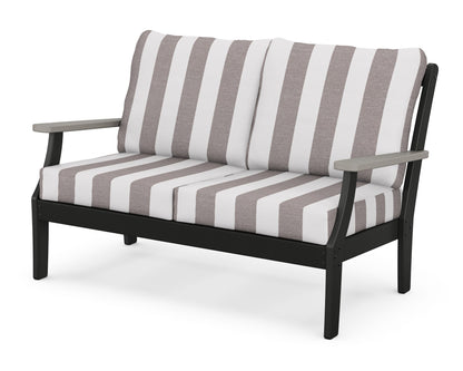 POLYWOOD® Braxton Deep Seating Loveseat in Black / Driftwood / Cabana Stripe Grey Mist