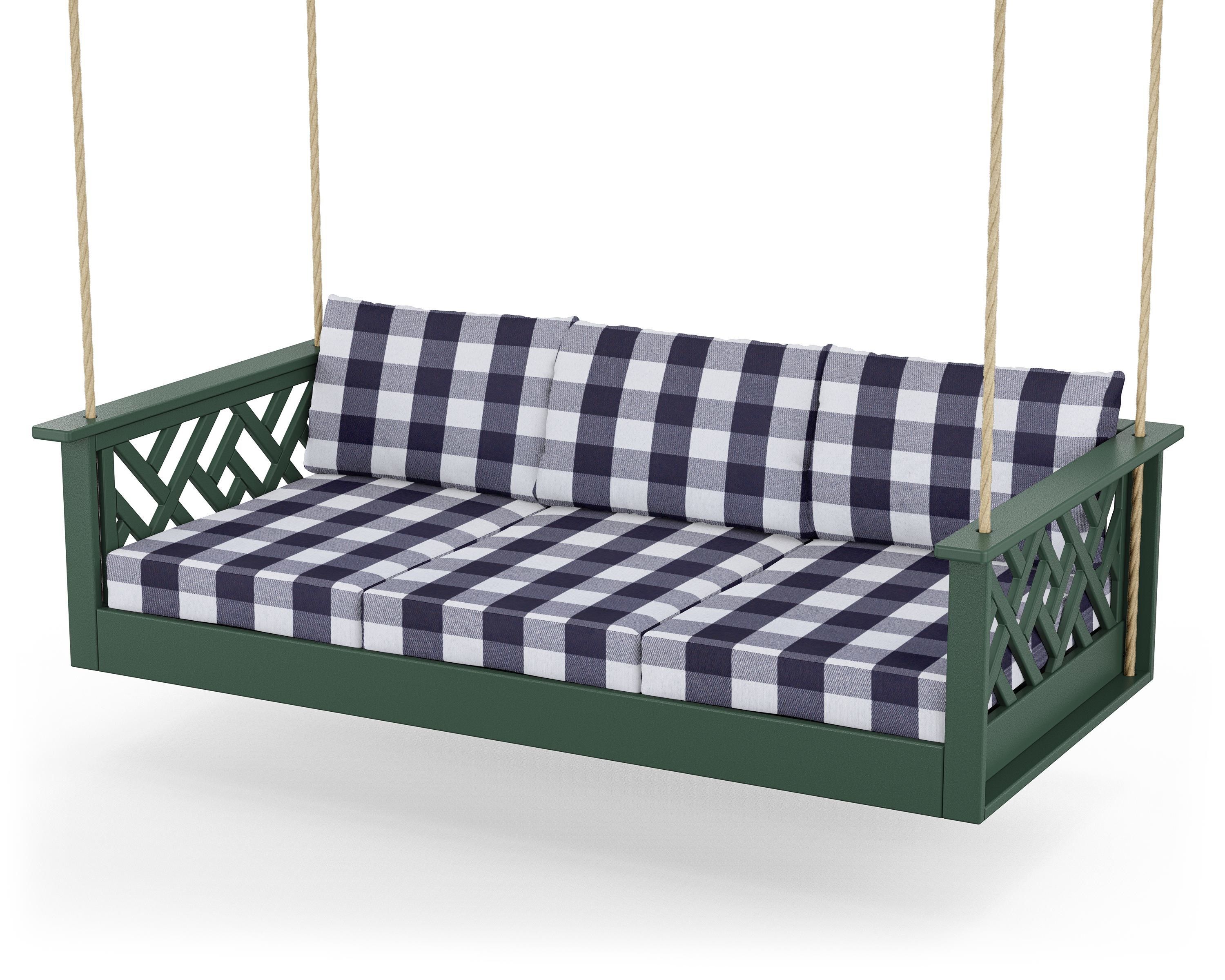 POLYWOOD® Chippendale Daybed Swing in Green / Buffalo Plaid Navy