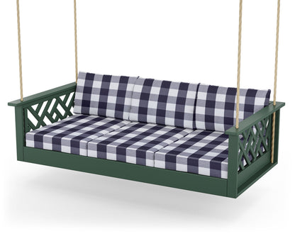 POLYWOOD® Chippendale Daybed Swing in Green / Buffalo Plaid Navy