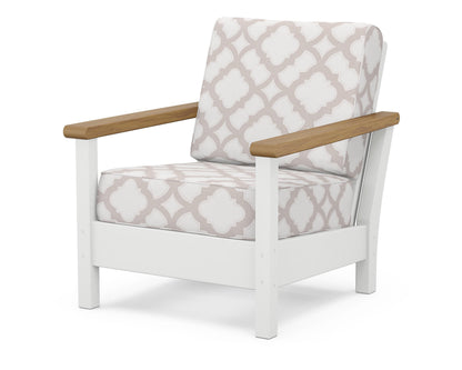 POLYWOOD® Harbour Deep Seating Chair in White / Natural / Trellis Dune Burlap