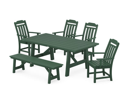 Country Living Cottage 6-Piece Rustic Farmhouse Dining Set with Bench in Green