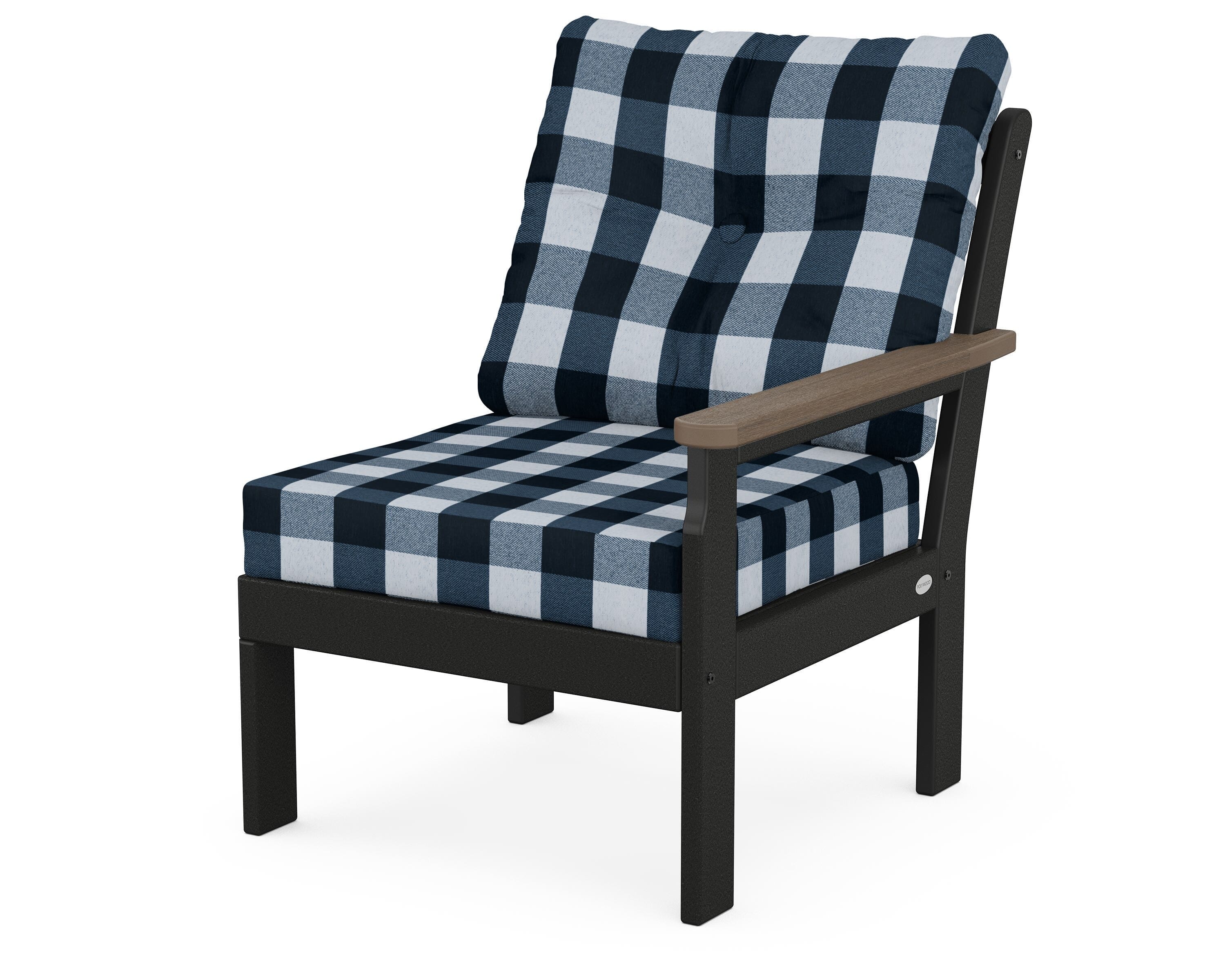 POLYWOOD® Vineyard Modular Right Arm Chair in Black / Kona / Buffalo Plaid Marine Indigo