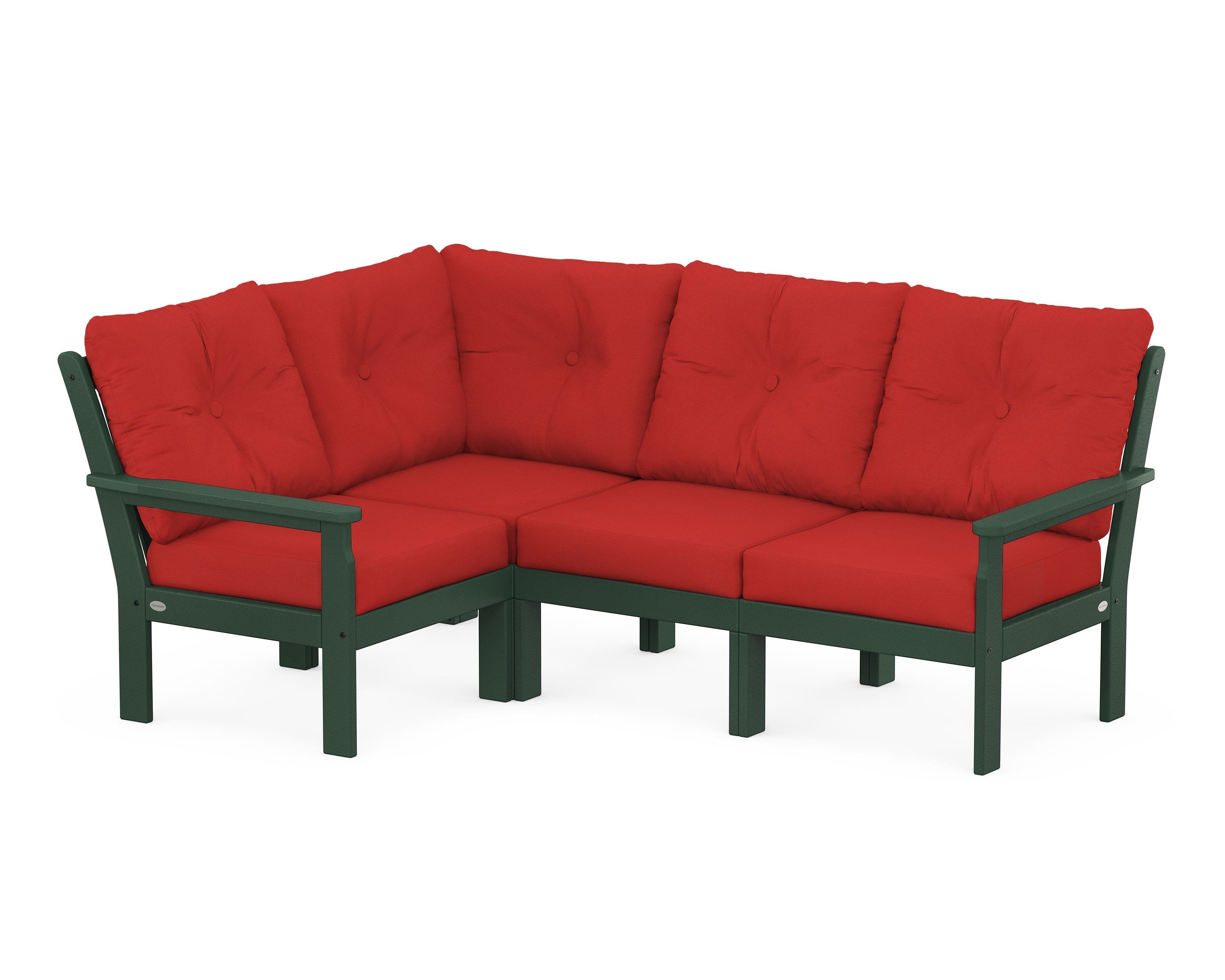 POLYWOOD® Vineyard 4-Piece Sectional in Green / Crimson Linen