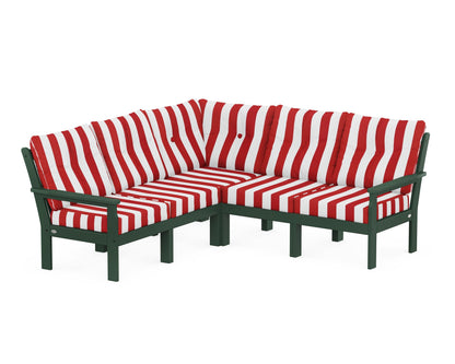 POLYWOOD® Vineyard 5-Piece Sectional in Green / Cabana Stripe Crimson