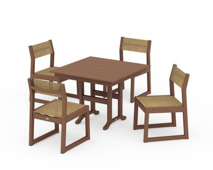 POLYWOOD® EDGE Sling Side Chair 5-Piece Farmhouse Dining Set in Teak / Burlap Sling